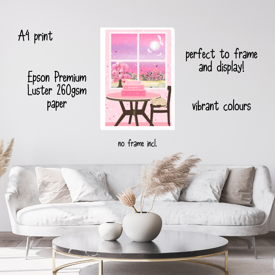 A Sunset With Books A4 Art Print
