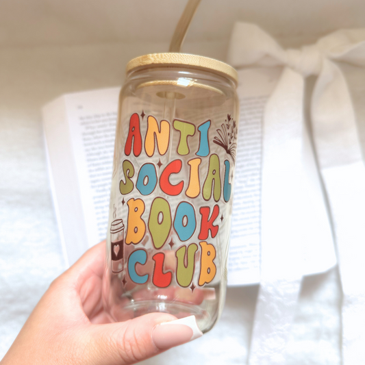 Anti Social Book Club 16oz Glass Cup