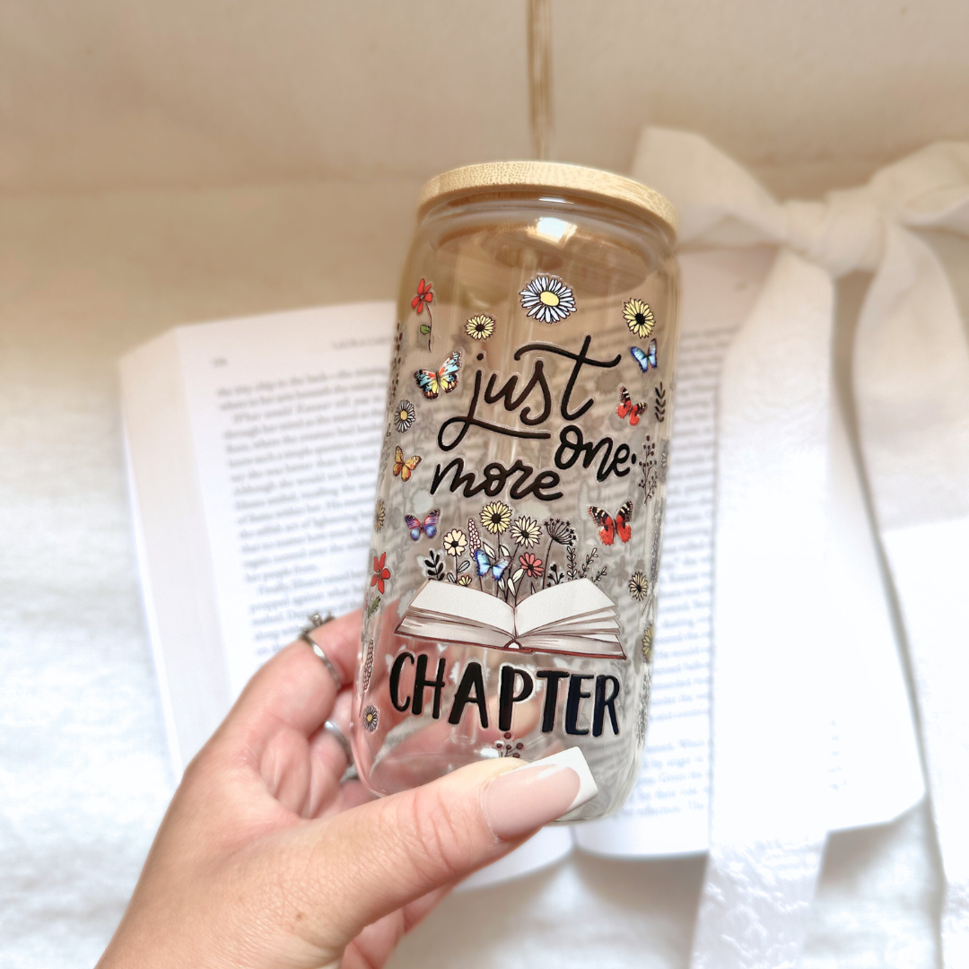 Just One More Chapter Floral 16oz Glass Cup