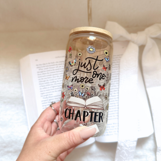 Just One More Chapter Floral 16oz Glass Cup