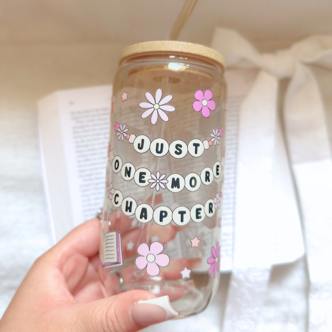Just One More Chapter Pink Florals 16oz Glass Cup