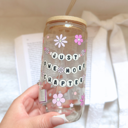 Just One More Chapter Pink Florals 16oz Glass Cup
