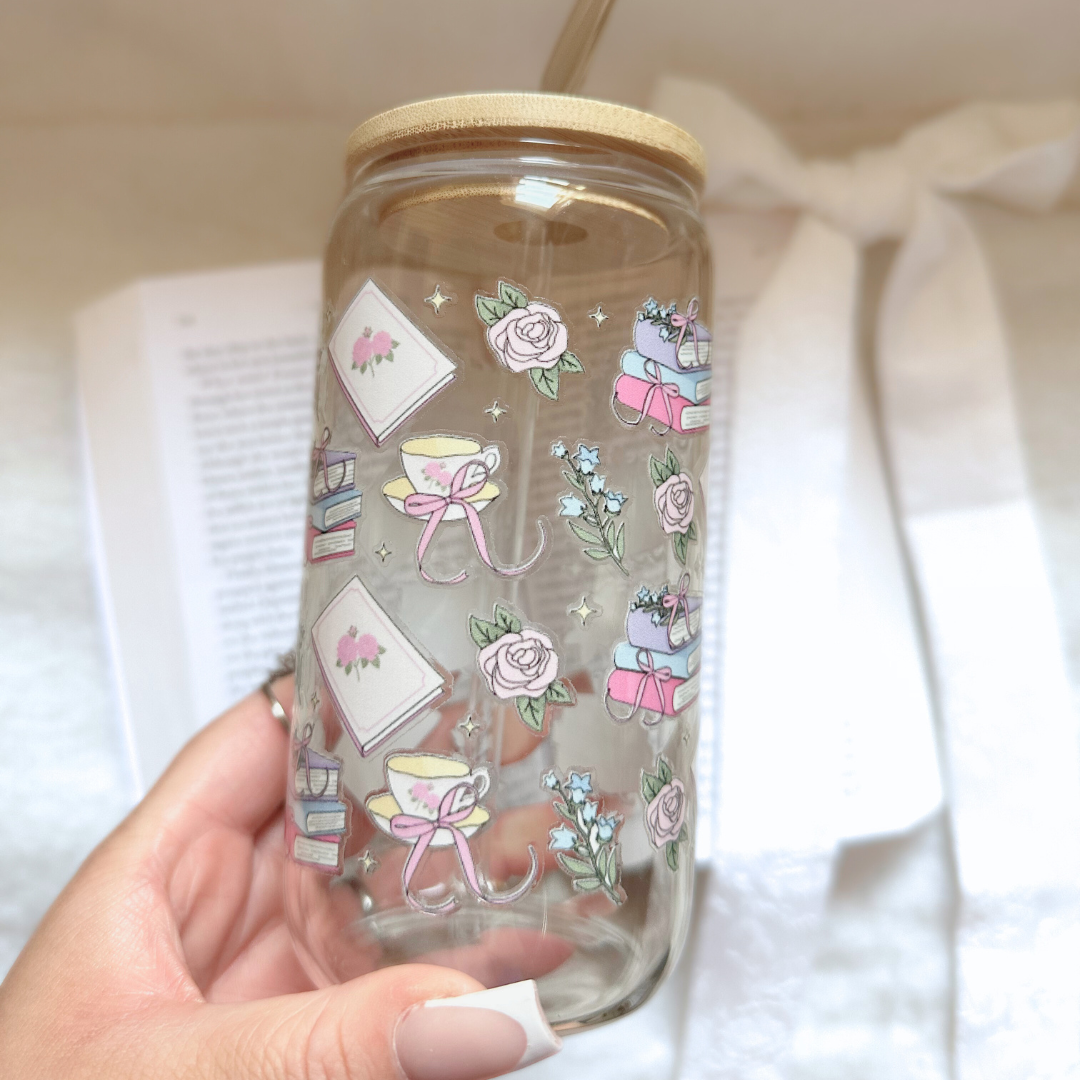 Books & Roses 16oz Glass Cup