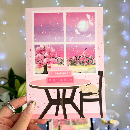 A Sunset With Books A5 Art Print